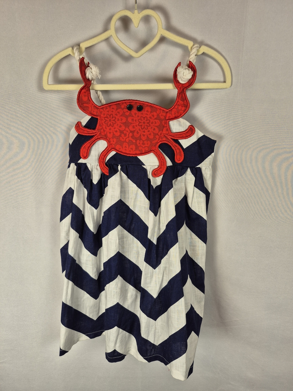Mud Pie Nautical Chevron Dress with Red Crab Applique 100% Cotton Size 5T